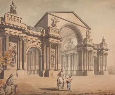 A Project For A Triumphal Archway With Classical Figures In Foreground
