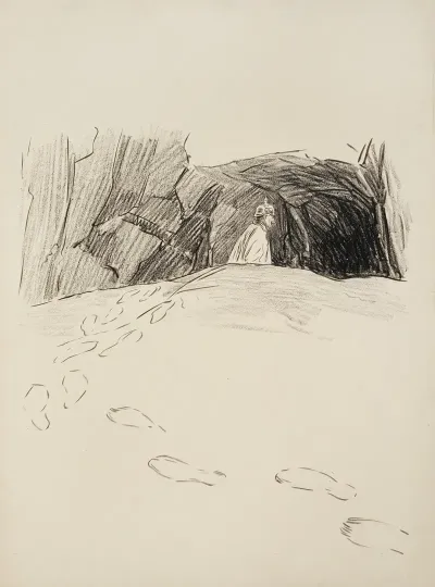 A Prussian Soldier Enters A Cave Leaving Large Footprints Behind Him
