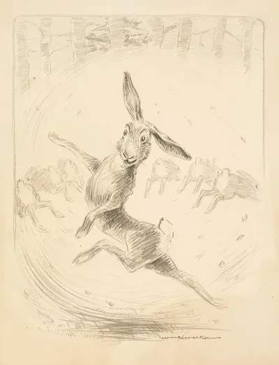 A Rabbit Dances While Six Other Rabbits Run Away From Him