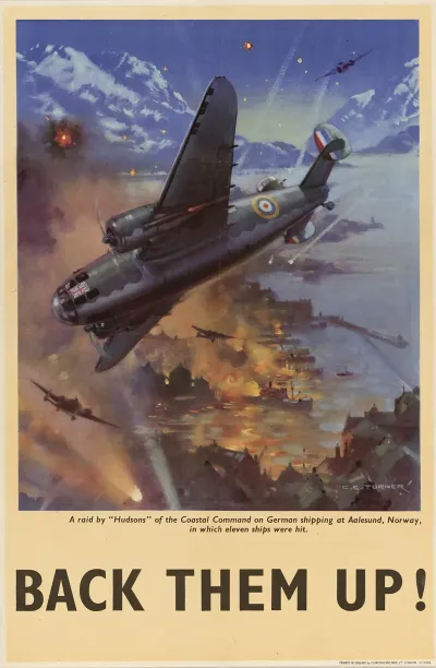 A Raid By Hudsons Of The Coastal Command On German Shipping At Aalesund Norway In Which Eleven Ships Were Hit Back Them Up
