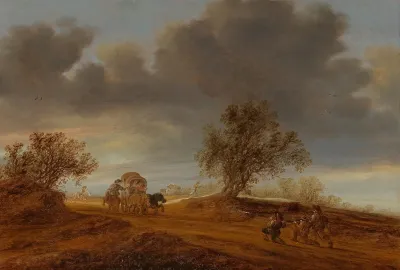 A Raid On A Horse And Wagon In The Dunes At Sunset