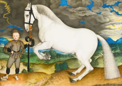 A Rearing Horse Held By A Lavishly Dressed Groom In A Stormy Landscape