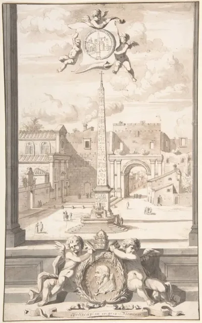 A Reconstruction Of A View Of The Obelisk At The Entrance Of The Via Flaminia