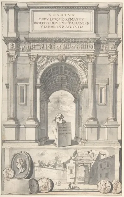A Reconstruction Of The Arch Of Titus Above And A View Of The Ruins Below
