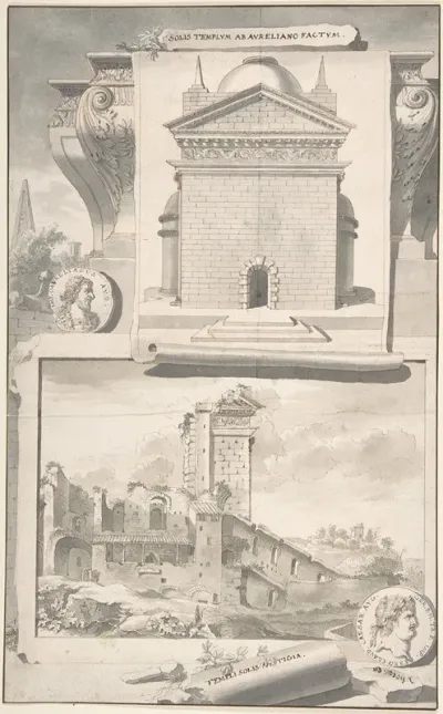 A Reconstruction Of The Aurelian Temple Of The Sun Above And A View Of The Ruins Below