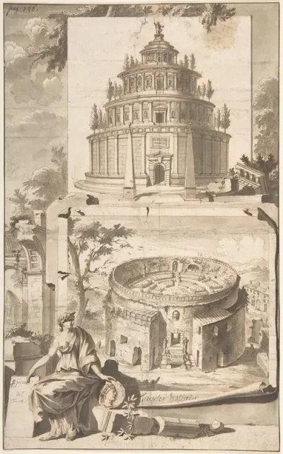 A Reconstruction Of The Mausoleum Of Augustus Above And A View Of The Ruins Below