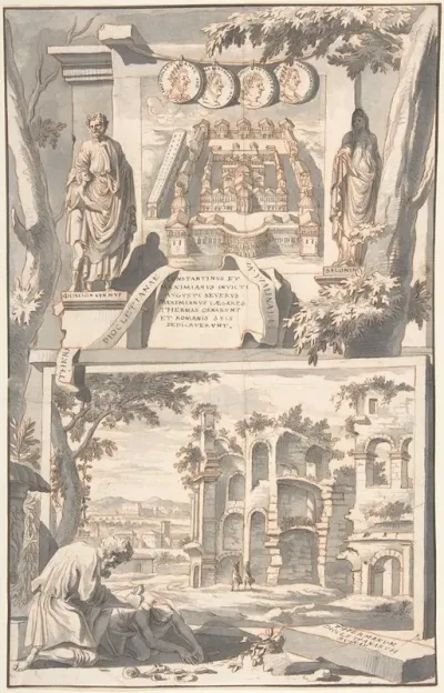 A Reconstruction Of The Thermae Of Diocletian Above And A View Of The Ruins Below