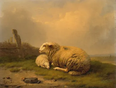 A Resting Sheep And A Lamb