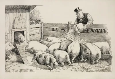 A Rich Man Feeds His Pigs The U S Senate With Money From A Bucket Representing Monopoly