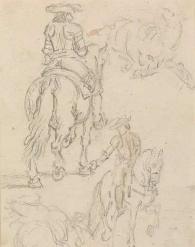 A Rider In Armor And Two Horses Lying Down