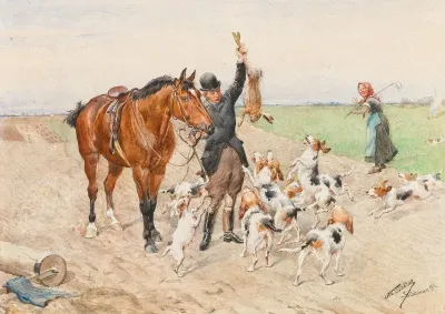 A Rider With A Dog Pack On A Field