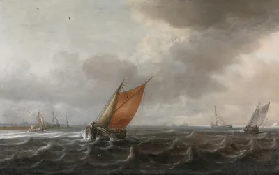 A River Estuary With Light Shipping In A Strong Breeze A View Of Haarlem Beyond