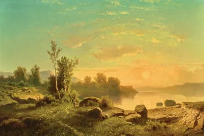 A River Landscape At Sunset 2