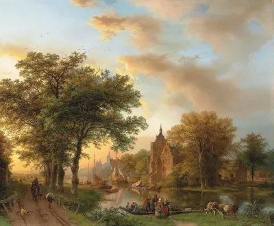 A River Landscape In Holland At Sunset