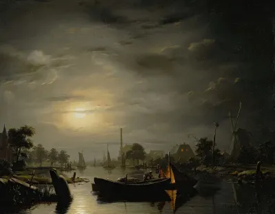 A River Landscape In Silver Moonlight