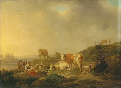 A River Landscape With Drovers And Cattle