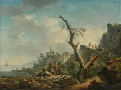 A River Landscape With Figures Reclining In The Foreground