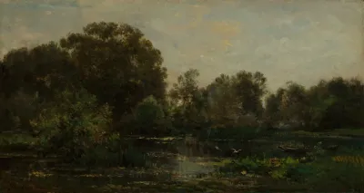 A River Landscape With Storks