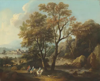 A River Landscape With Travellers On A Path