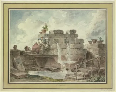 A Roman Fountain With A Woman Collecting Water 2