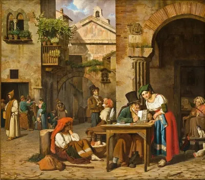 A Roman Street Letter Writer Reading A Letter Aloud To A Young Girl