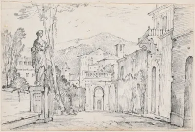 A Roman Street With Monte Cavo In The Distance