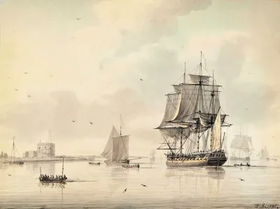 A Royal Navy Frigate Drying Her Sails Off Calshot Castle Southampton