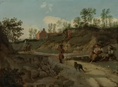 A Rural Landscape With Figures Conversing