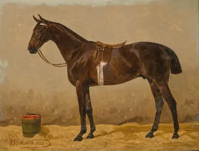 A Saddled Bay Horse In A Stable 2