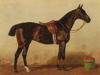 A Saddled Bay Horse In A Stable