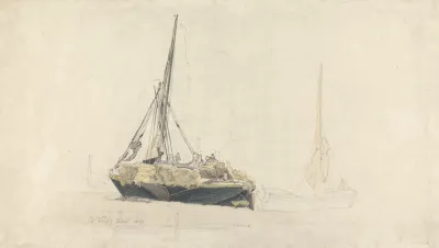 A Sailing Barge Being Loaded With Hay