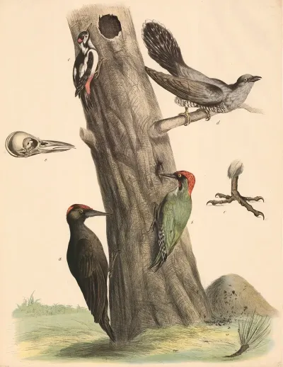 A Schwarzspecht Picus Martius B Grunspecht Picus Viridis C Buntspecht Picus Minor D Kuckuck Cuculu
