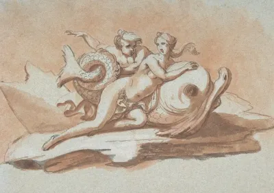 A Sea Nymph And A Triton On A Dolphin