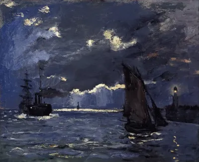 A Seascape Shipping By Moonlight