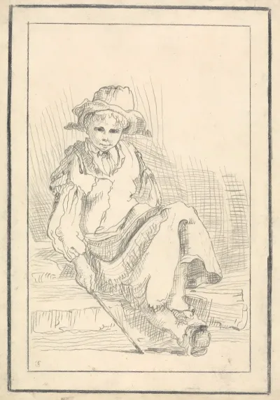 A Seated Child With A Stick