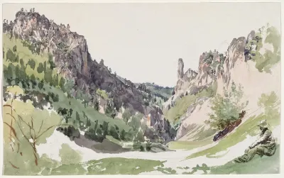 A Seated Man Contemplating A Sunlit Mountain Valley