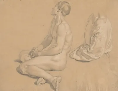 A Seated Man Nude And Then Clothed