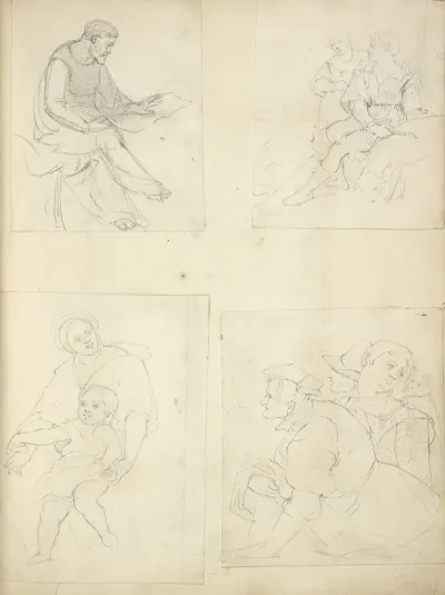 A Seated Man Two Figures And A Sheep Mother And Child Three Figures Half Length