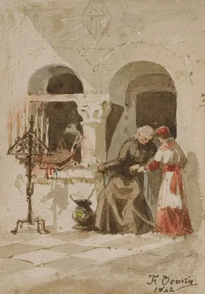 A Seated Monk With A Standing Acolyte