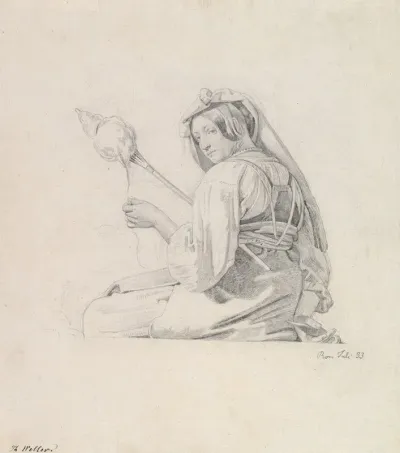 A Seated Woman In Roman Dress Spinning