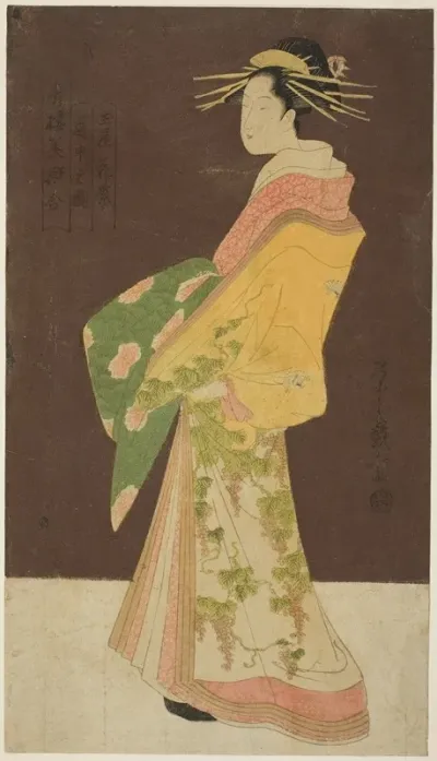 A Selection Of Beauty From The Pleasure Quarters Seiro Bisen Awase Hanamurasaki Of The Tamaya In Procession Tamaya Hanamurasaki Dochu No Zu