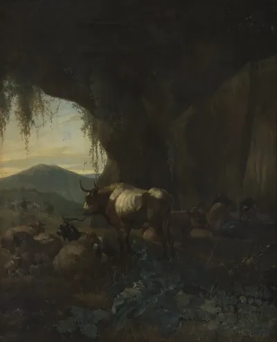 A Shepherd And Cattle In A Cave 2