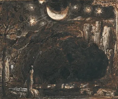 A Shepherd And His Flock Under The Moon And Stars