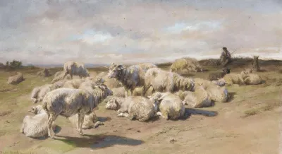 A Shepherd Resting With His Flock