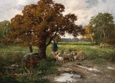 A Shepherdess With A Flock Of Sheep