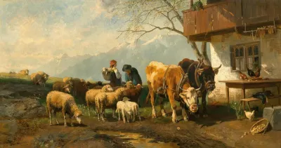 A Shepherdess With Her Cattle On An Alpine Pasture