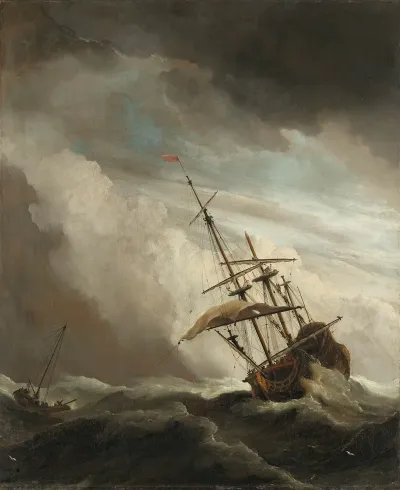 A Ship On The High Seas Caught By A Squall Known As The Gust