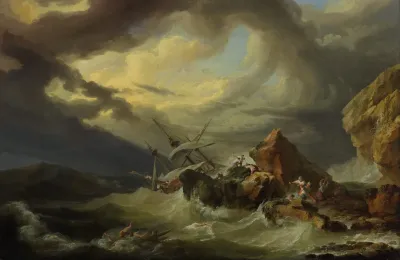 A Shipwreck Off A Rocky Coast 2
