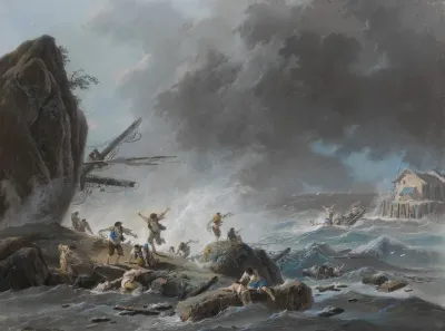 A Shipwreck On A Rocky Coast During A Storm