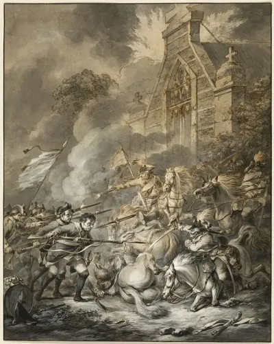 A Skirmish Between The Cavalry Officers And Footsoldiers With Bayonets